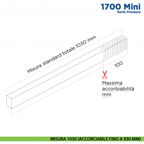 Paraspifferi per porta Comaglio 1700 Mini serie Pressure - misura 1030 mm ( accorciabile fino a 930 mm)