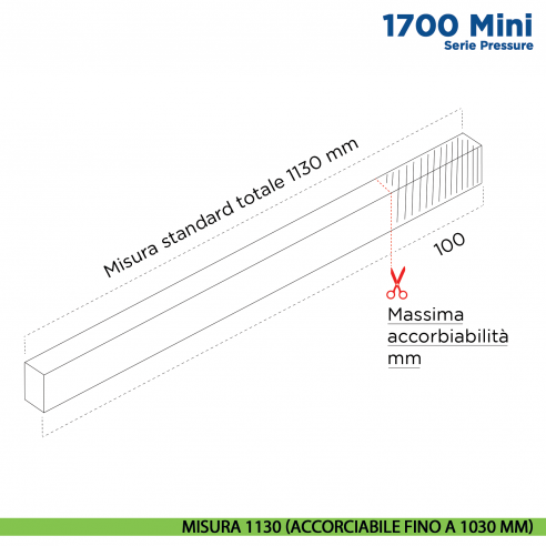 Paraspifferi per porta Comaglio 1700 Mini serie Pressure - misura 1130 mm ( accorciabile fino a 1030 mm)