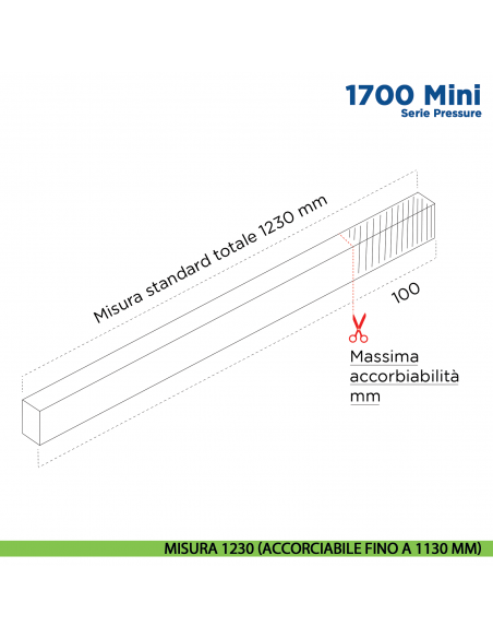 Paraspifferi per porta Comaglio 1700 Mini serie Pressure - misura 1230 mm ( accorciabile fino a 1130 mm)