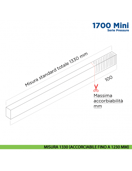 Paraspifferi per porta Comaglio 1700 Mini serie Pressure - misura 1330 mm ( accorciabile fino a 1230 mm)