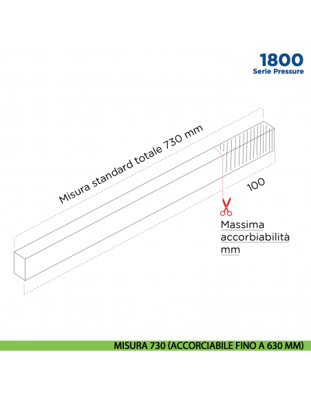 Paraspifferi per porta Comaglio 1800 serie Pressure con alette laterali - misura 730 mm ( accorciabile fino a 630 mm)