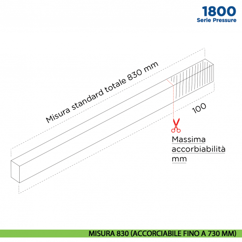 Paraspifferi per porta Comaglio 1800 serie Pressure con alette laterali - misura 830 mm ( accorciabile fino a 730 mm)