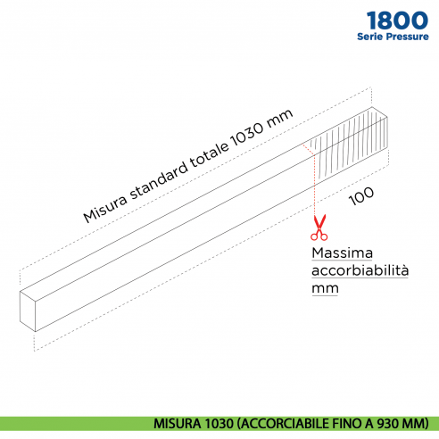 Paraspifferi per porta Comaglio 1800 serie Pressure con alette laterali - misura 1030 mm ( accorciabile fino a 930 mm)