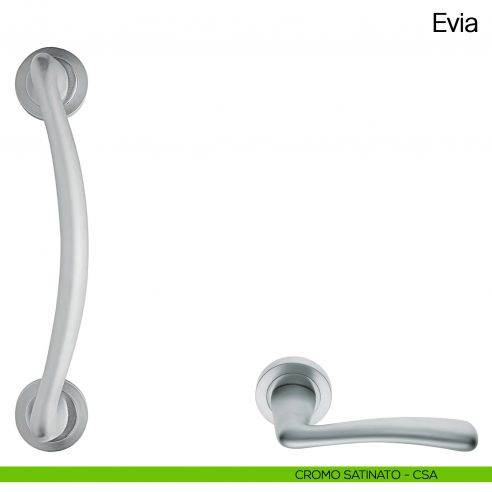 Maniglione per porta Evia Manital con rosette cromato satinato