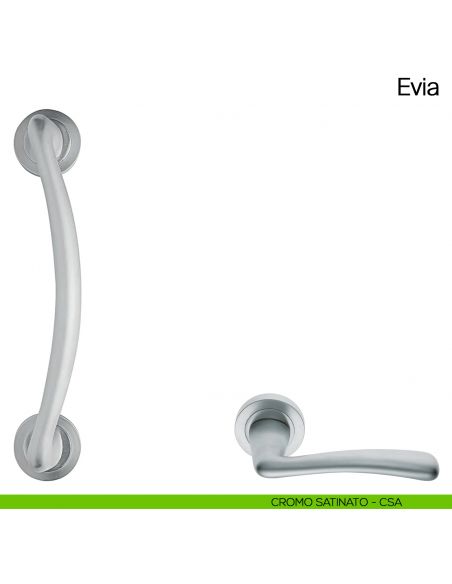 Maniglione per porta Evia Manital con rosette cromato satinato