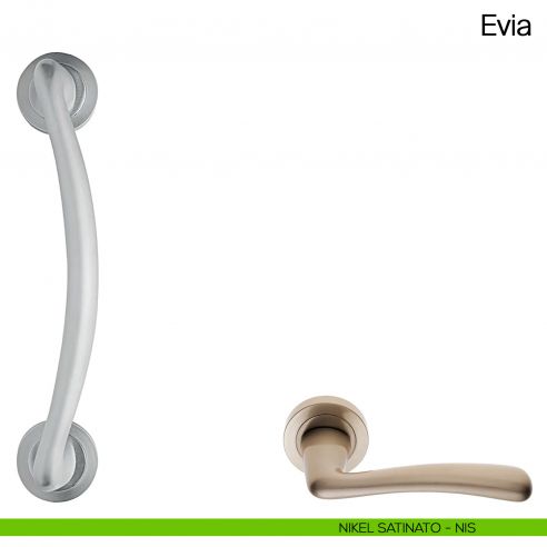 Maniglione per porta Evia Manital con rosette nikel satinato