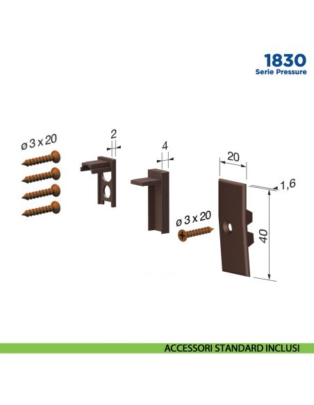 Paraspifferi per porta Comaglio 1830 serie Pressure con alette laterali - accessori standard inclusi