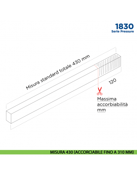 Paraspifferi per porta Comaglio 1830 serie Pressure con alette laterali - misura 430 mm ( accorciabile fino a 310 mm)