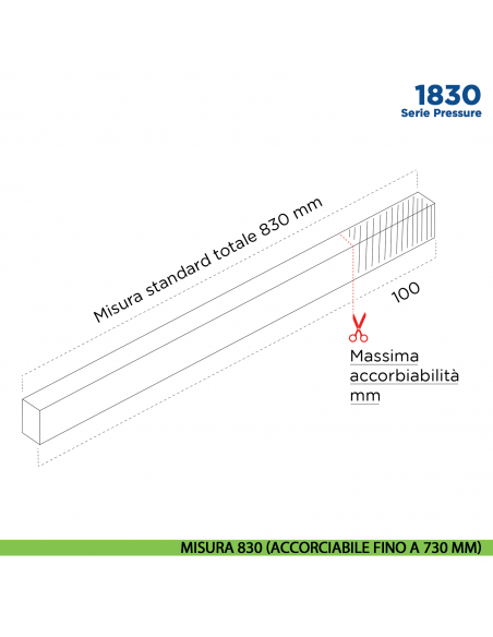 Paraspifferi per porta Comaglio 1830 serie Pressure con alette laterali - misura 830 mm ( accorciabile fino a 730 mm)