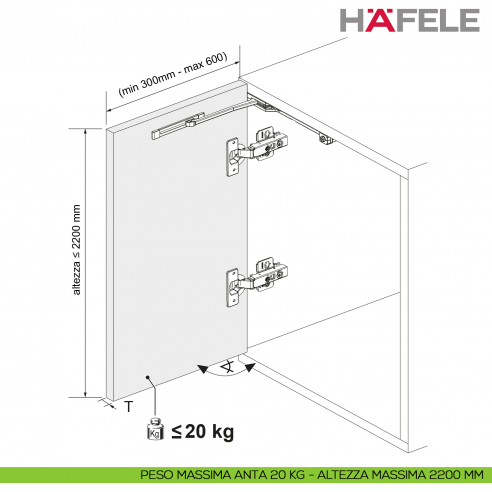 Peso massima anta 20 kg - altezza massima 2200 mm