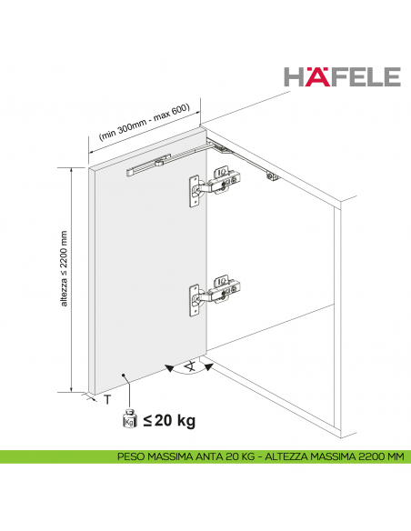 Peso massima anta 20 kg - altezza massima 2200 mm