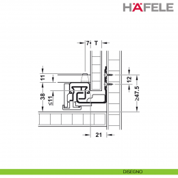 Guida per cassetto ammortizzata Hafele Matrix Runner UM A 30 uscita totale Syncro 3D portata 30 kg 2