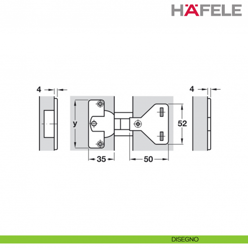 Cerniera per mobile da ufficio Hafele Aximat 100 A per montaggio ad angolo foro diametro 35 mm - disegno