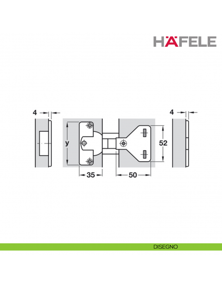Cerniera per mobile da ufficio Hafele Aximat 100 A per montaggio ad angolo foro diametro 35 mm - disegno