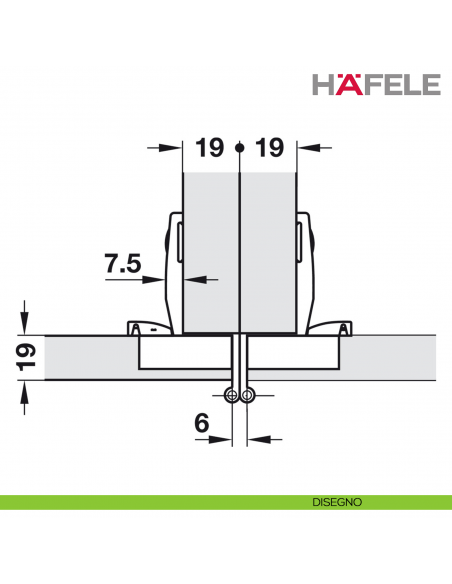Cerniera per mobile da ufficio Hafele Aximat 100 SM per montaggio ad angolo foro diametro 35 mm - disegno