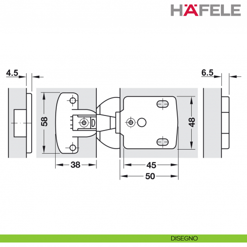 Cerniera Hafele Aximat 300 per mobile da ufficio montaggio ad angolo foro diametro 35 mm - disegno