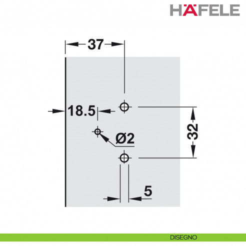 Cerniera Hafele Aximat 300 per mobile da ufficio montaggio doppio foro diametro 35 mm - disegno