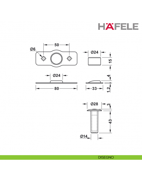 Fermaporta magnetico invisibile a pavimento Hafele - disegno