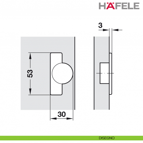 Cerniera a braccio corto Hafele per ante sottili per camper e caravan apertura 95 gradi - disegno