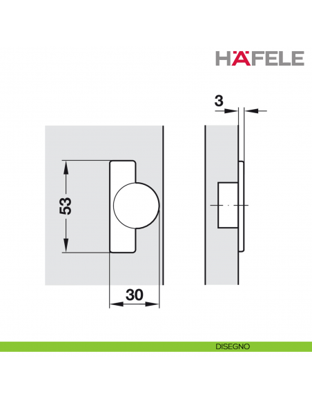 Cerniera a braccio corto Hafele per ante sottili per camper e caravan apertura 95 gradi - disegno