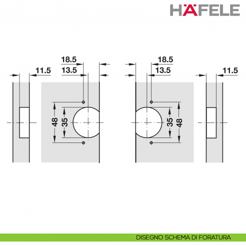 Cerniera per anta a libro per mobile ad angolo Hafele - disegno