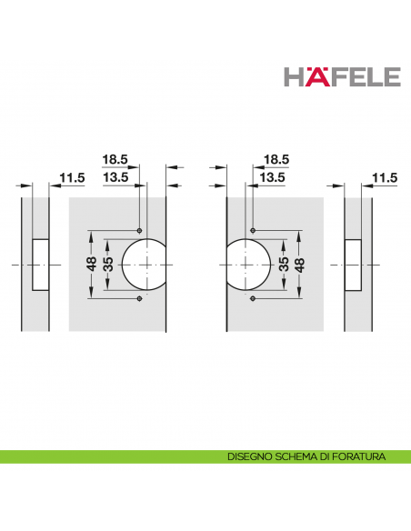 Cerniera per anta a libro per mobile ad angolo Hafele - disegno