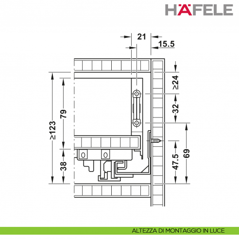 Disegno altezza altezza di montaggio in luce