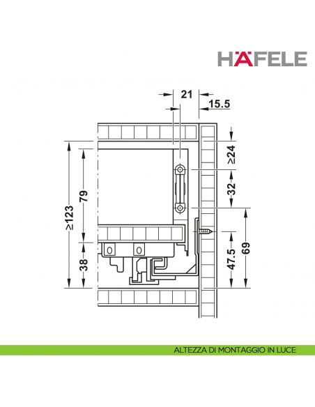 Disegno altezza altezza di montaggio in luce