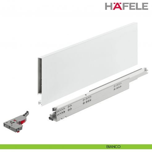 Kit cassetto ammortizzato Hafele Matrix Box Slim A portata 30 kg altezza spondina 128 mm uscita totale Syncro 3D - bianco