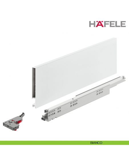 Kit cassetto ammortizzato Hafele Matrix Box Slim A portata 30 kg altezza spondina 128 mm uscita totale Syncro 3D - bianco