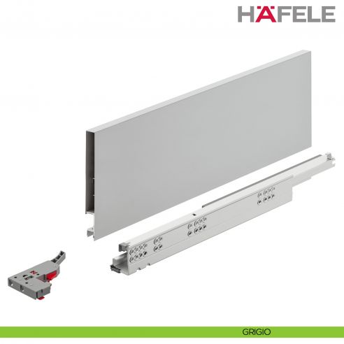 Kit cassetto ammortizzato Hafele Matrix Box Slim A portata 30 kg altezza spondina 128 mm uscita totale Syncro 3D - grigio