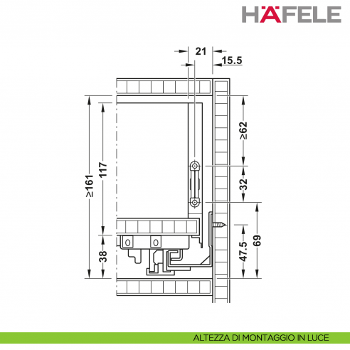 Disegno altezza altezza di montaggio in luce