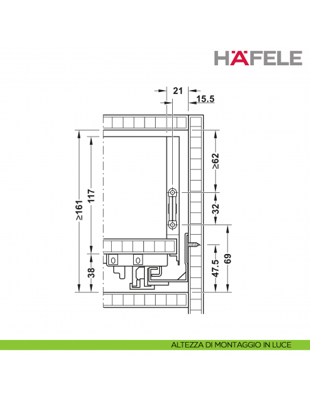 Disegno altezza altezza di montaggio in luce