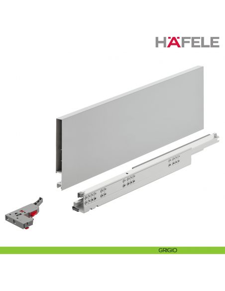 Kit cassetto Push To Open Hafele Matrix Box Slim A portata 30 kg altezza spondina 128 mm uscita totale Syncro 3D - grigio