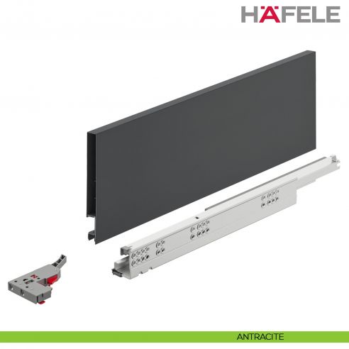 Kit cassetto Push To Open Hafele Matrix Box Slim A portata 30 kg altezza spondina 128 mm uscita totale Syncro 3D - antracite