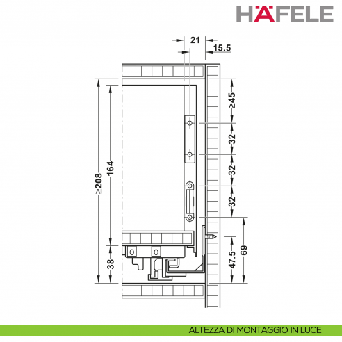 Disegno altezza altezza di montaggio in luce