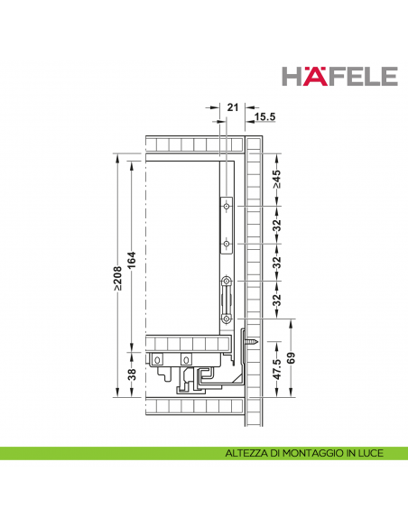 Disegno altezza altezza di montaggio in luce