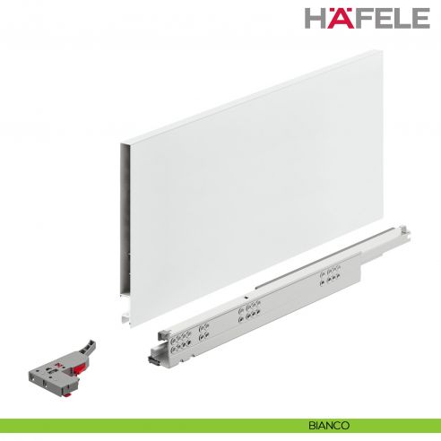 Kit cassetto Push To Open Hafele Matrix Box Slim A portata 30 kg altezza spondina 175 mm uscita totale Syncro 3D - bianco