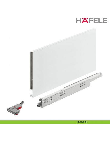 Kit cassetto Push To Open Hafele Matrix Box Slim A portata 30 kg altezza spondina 175 mm uscita totale Syncro 3D - bianco