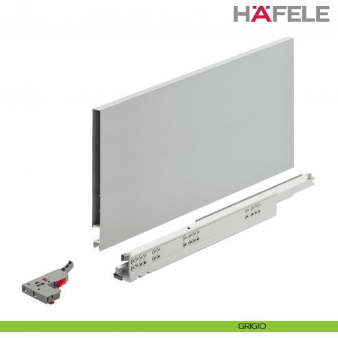 Kit cassetto Push To Open Hafele Matrix Box Slim A portata 30 kg altezza spondina 175 mm uscita totale Syncro 3D - grigio