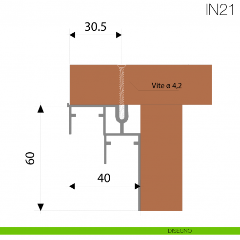 Binario inferiore in alluminio Gap Italia IN21 per ante scorrevoli - disegno
