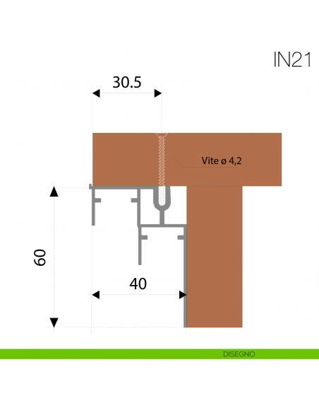 Binario inferiore in alluminio Gap Italia IN21 per ante scorrevoli - disegno