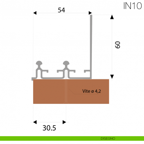 Binario superiore in alluminio con schiena Gap Italia IN10 per ante scorrevoli - disegno