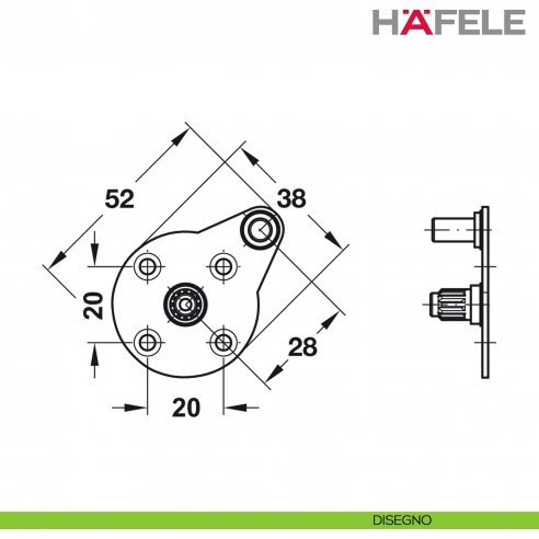 Supporto per anta a ribalta in legno verso l'alto Hafele con snodo angolo di apertura 90° - supporto fianco