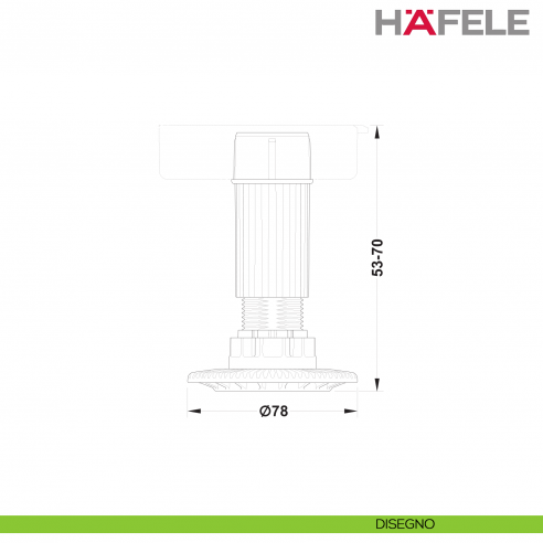 Piedino per altezza 60 mm per zoccoli Hafele Axilo 78 regolazione 53-70 mm - disegno