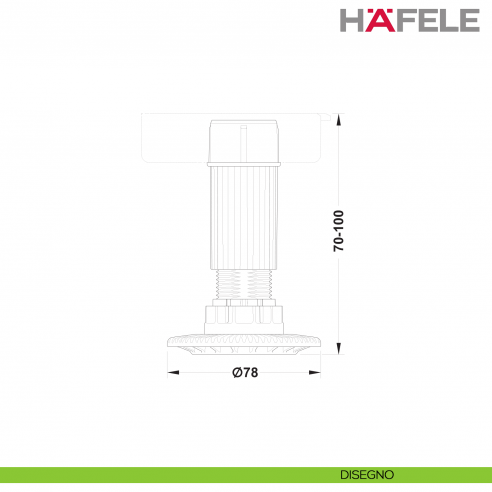 Piedino per altezza 80 mm per zoccoli Hafele Axilo 78 regolazione 70-100 mm - disegno
