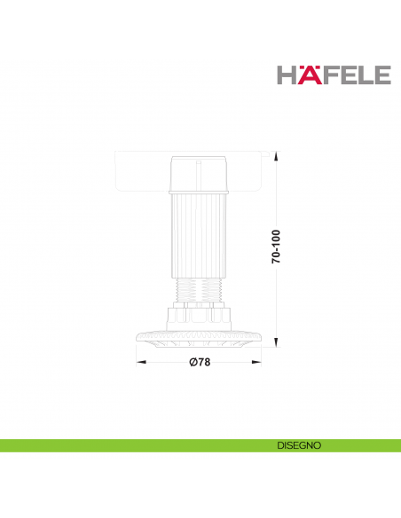 Piedino per altezza 80 mm per zoccoli Hafele Axilo 78 regolazione 70-100 mm - disegno