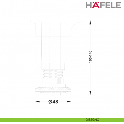 Piedino per altezza 120 mm per zoccoli Hafele Axilo 48 regolazione 105-140 mm - disegno