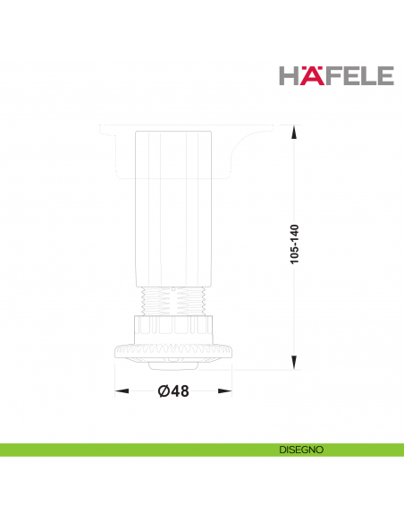 Piedino per altezza 120 mm per zoccoli Hafele Axilo 48 regolazione 105-140 mm - disegno