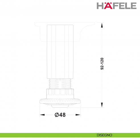 Piedino per altezza 100 mm per zoccoli Hafele Axilo 48 regolazione 92-120 mm - disegno